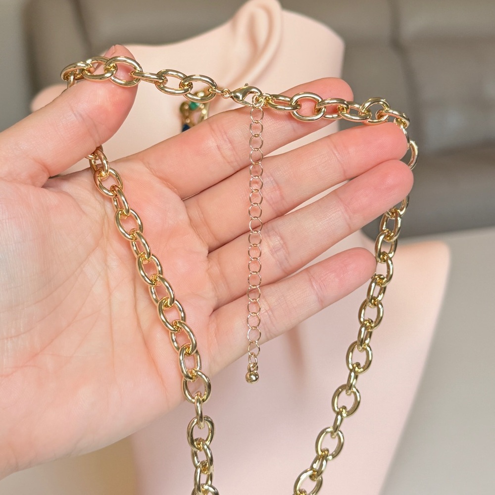 Gold Chain Necklace with Turquoise Pendant - Picture 10 of 10